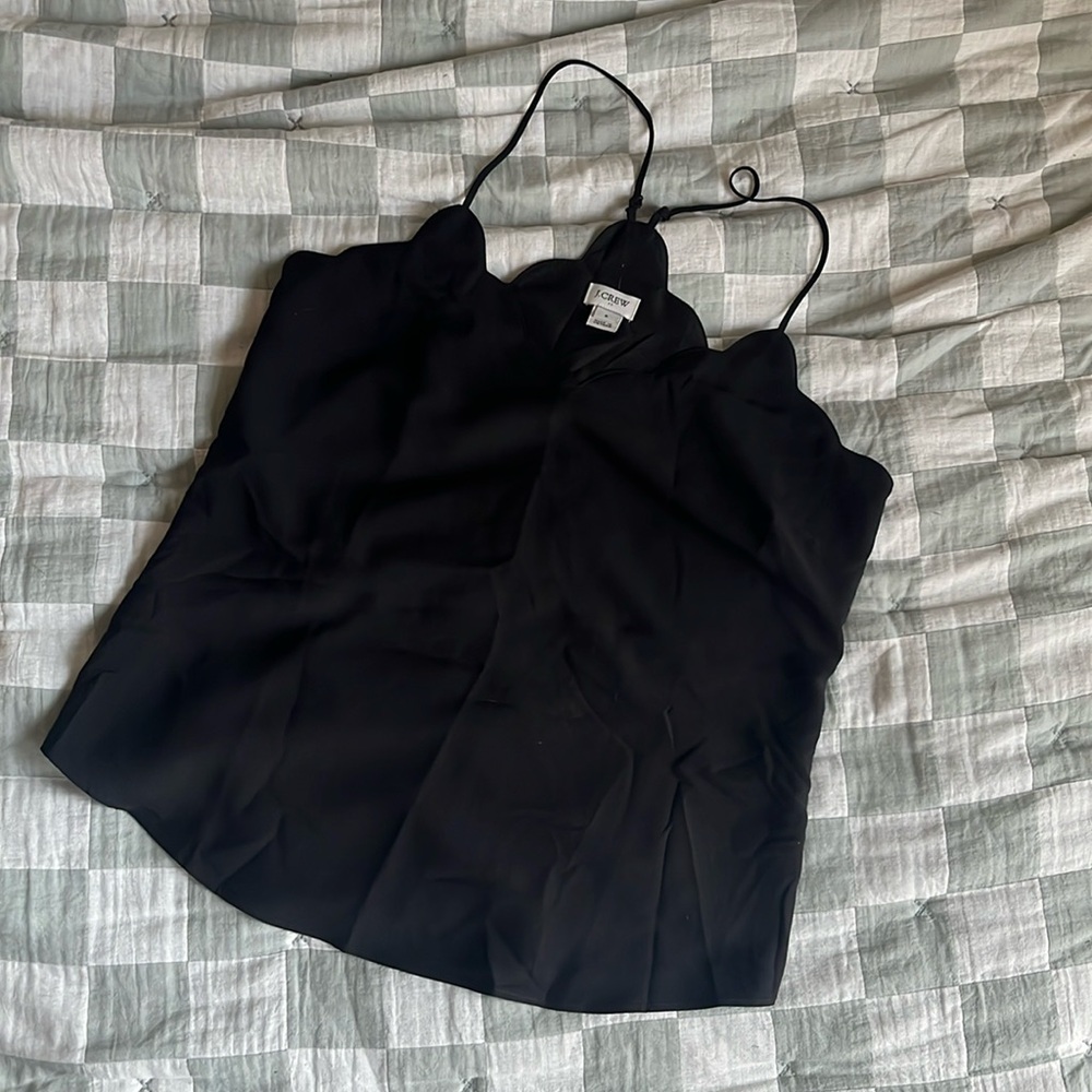J crew scalloped neckline black top